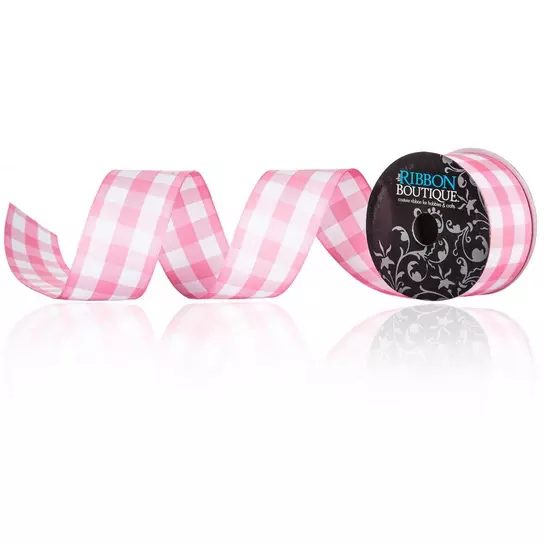 Pink Gingham Wired Edge Ribbon - 2