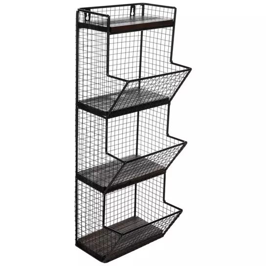 Gallery Solutions Metal and Wood Wall Organizer with Baskets and Hooks,  Brown 