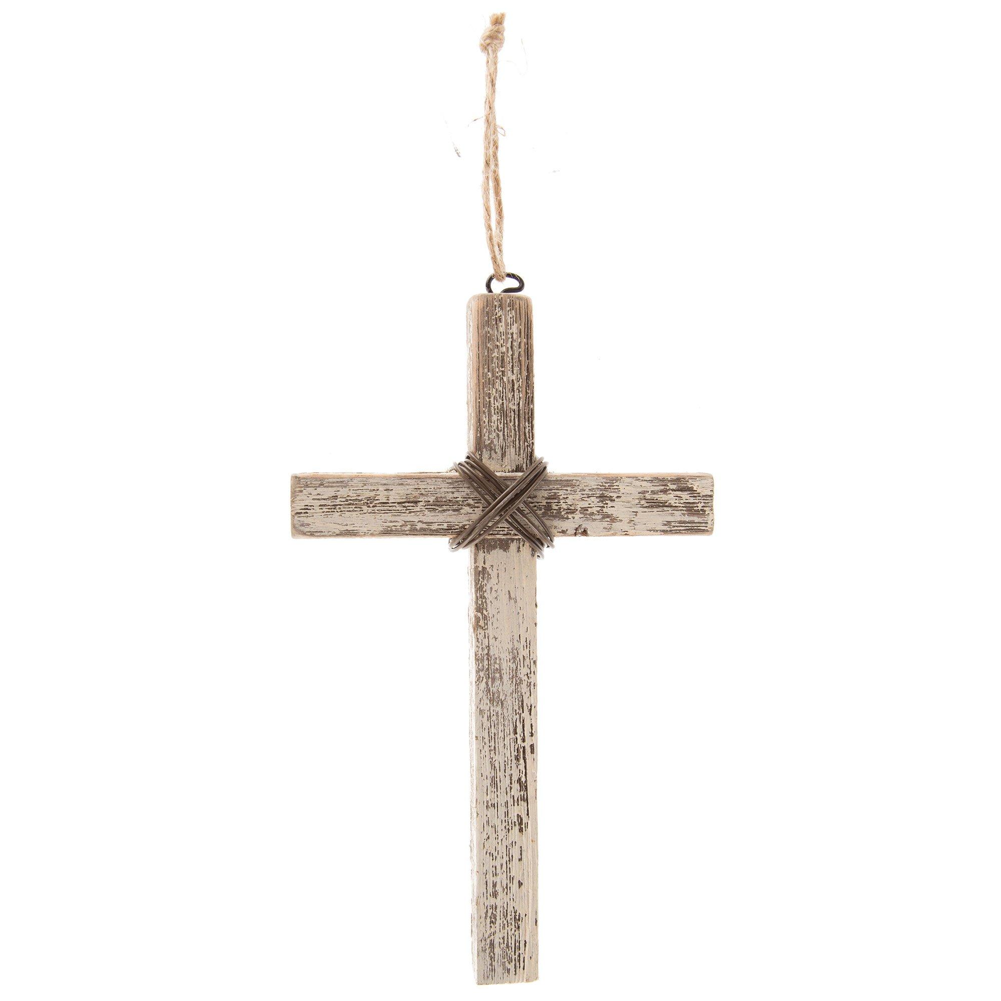 15 in. x 12 in. White Wash Reclaimed Old Wooden Wall Cross