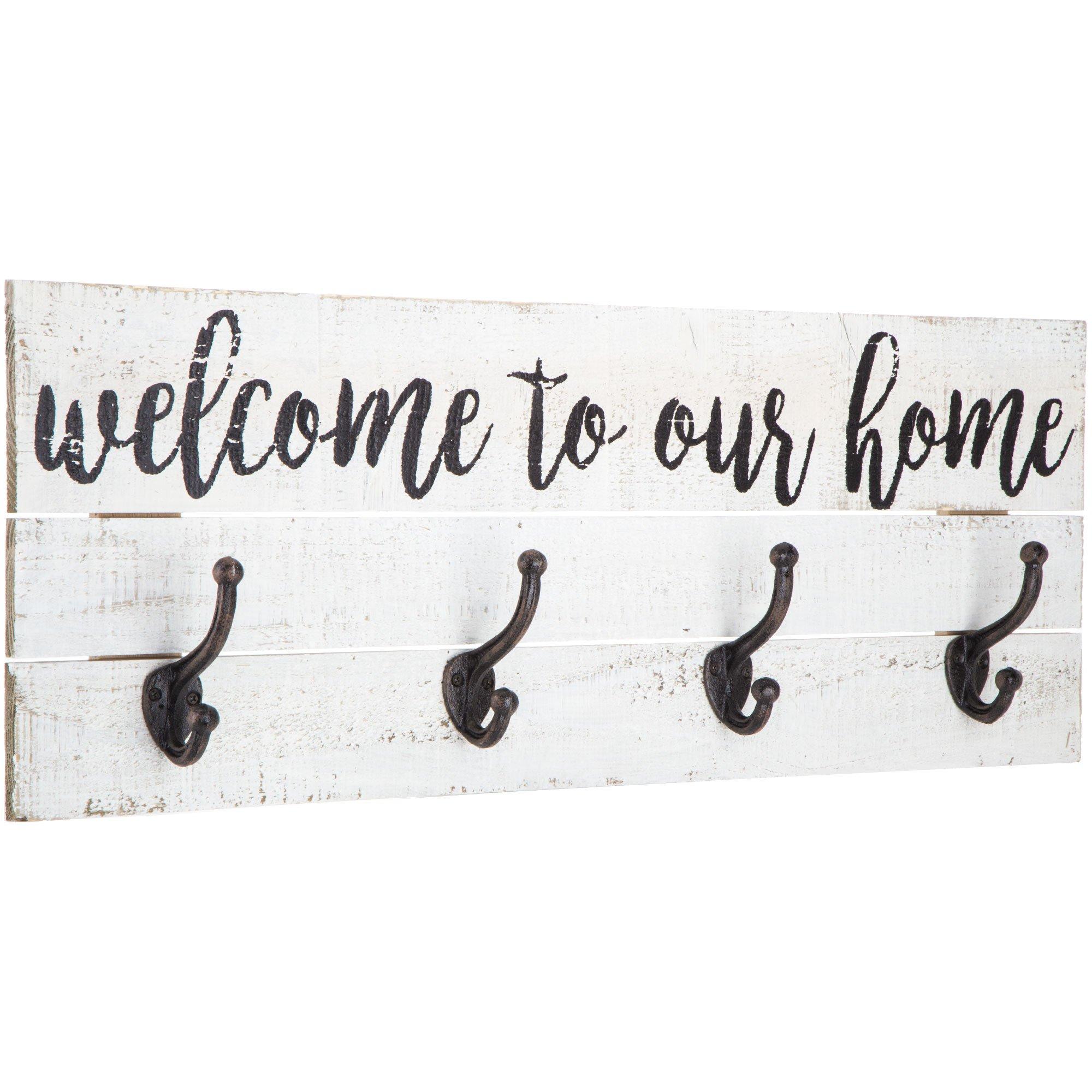 Welcome To Our Home Wood Wall Decor with Hooks, Hobby Lobby