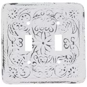 Distressed White Floral Metal Double Switch Plate