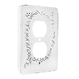 Distressed White Scroll Metal Outlet Cover