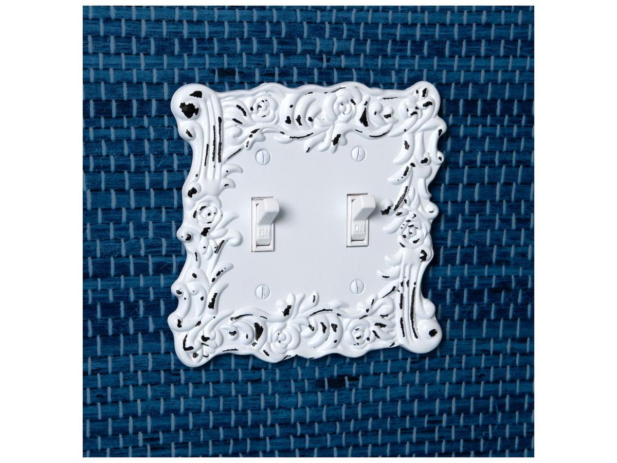 Distressed White Flourish Metal Double Switch Plate | Hobby Lobby