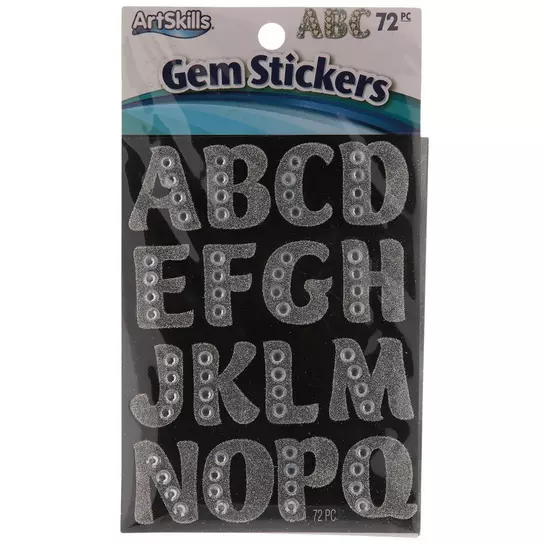 Letter Stickers With Gems, Silver, 1.25, 72 Count