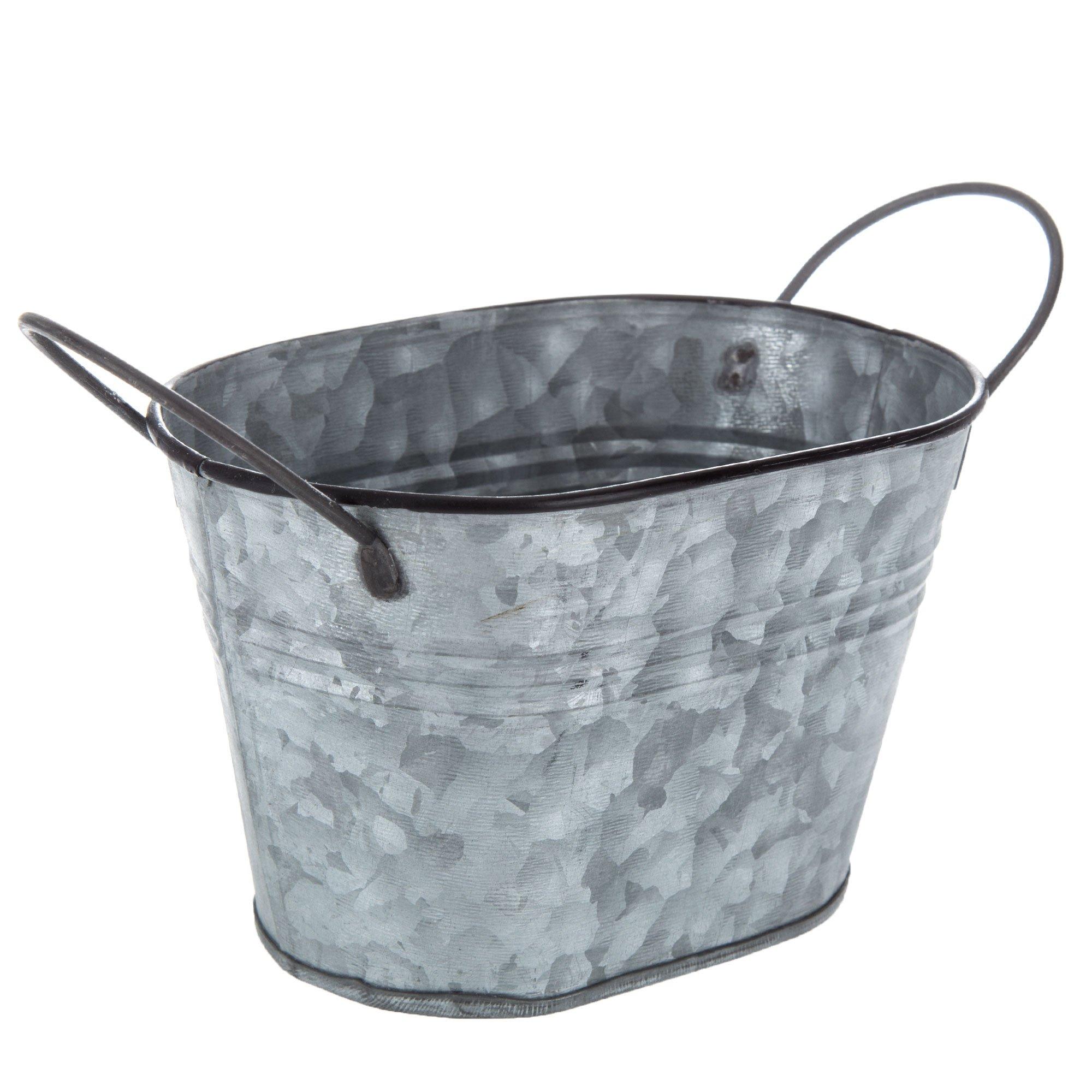 Small Galvanized Metal Oval Bucket with Wood Handle