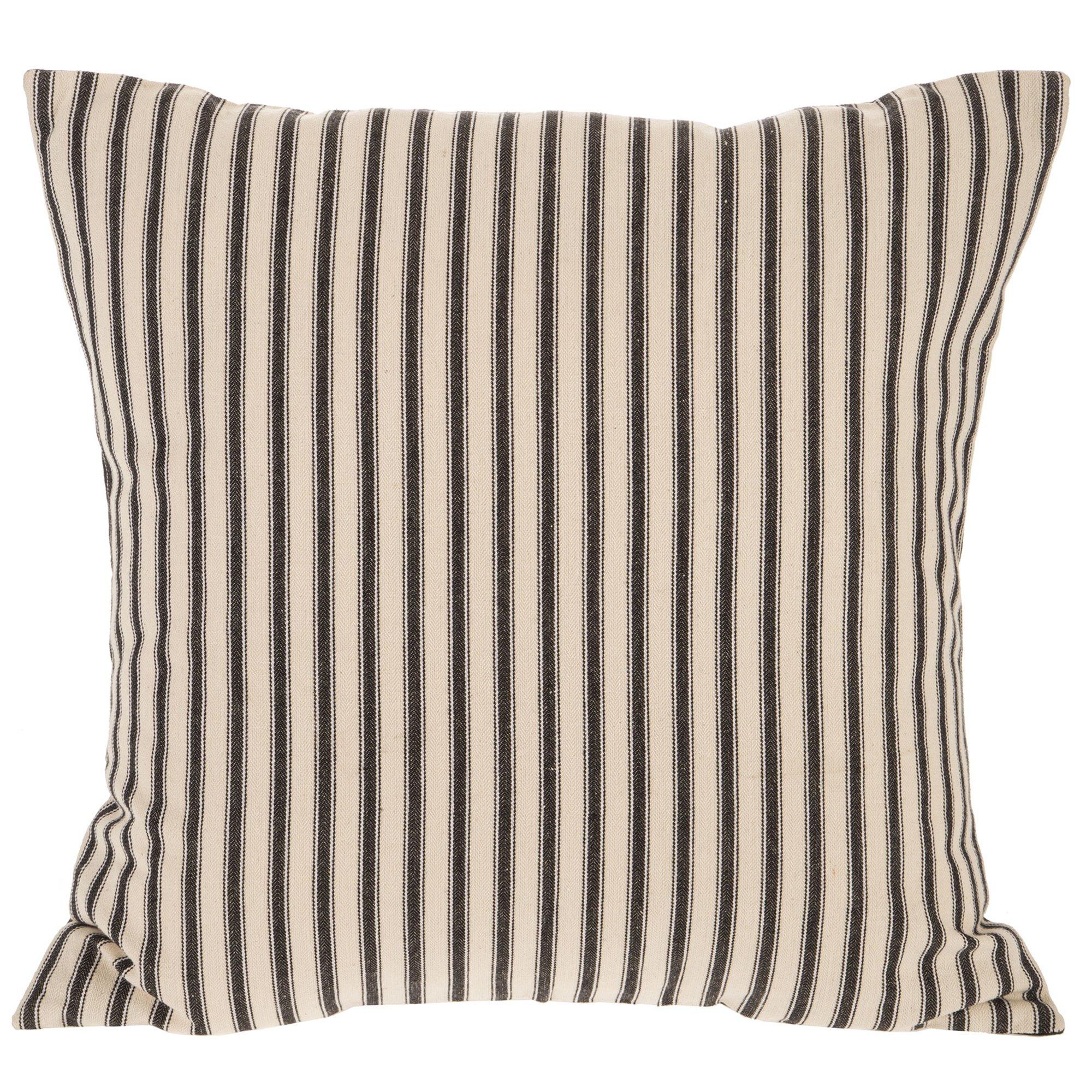 Tan & Black Tick Stripe 18x18 Hand Woven Filled Outdoor Pillow