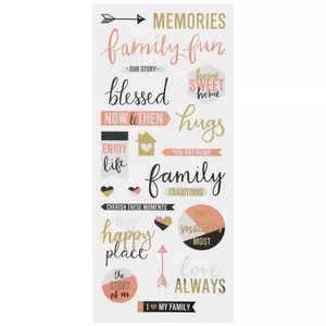 Family Fun Memories Blessed Phrase Word Gold Foiled Scrapbook Stickers  5”x12”