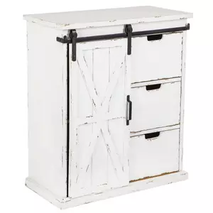White Farmhouse Cabinet with Sliding Door