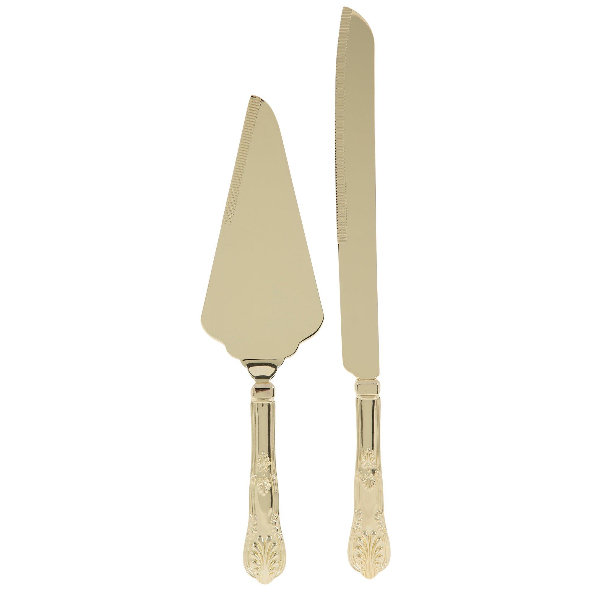 A and B Home 2 Piece Cake Serving Set, Gold