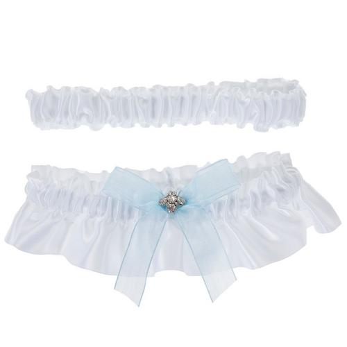 White  Blue Satin Garters