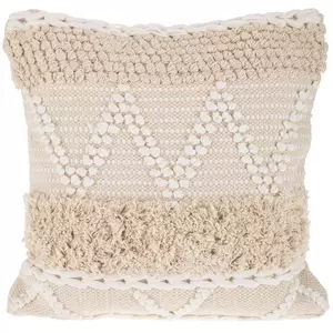 Natural & White Fringe Pillow Cover