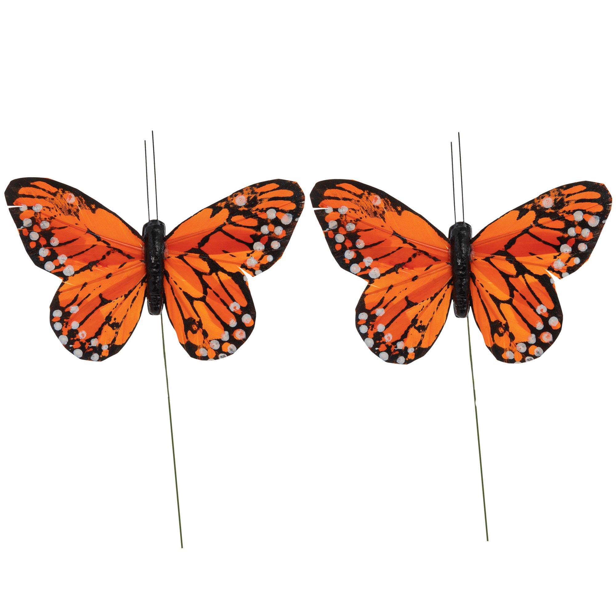 Feather Butterflies 6 Monarch Butterfly Embellishments in Orange