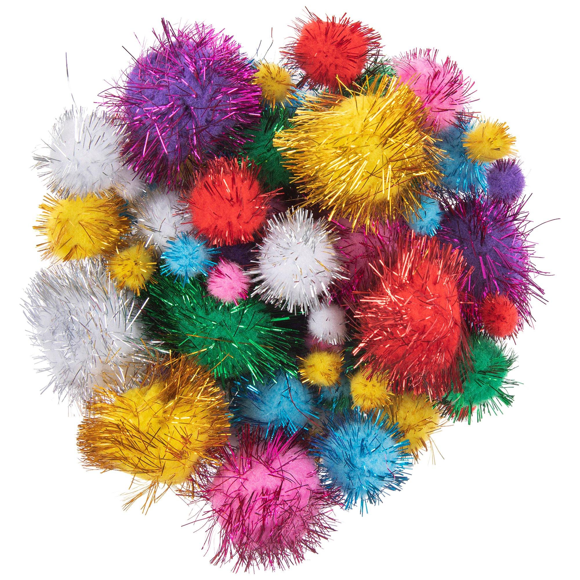 EBL Pom Pom Astd Sizes Glitter Multi 25pc