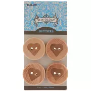 Heart Round Wood Buttons - 25mm