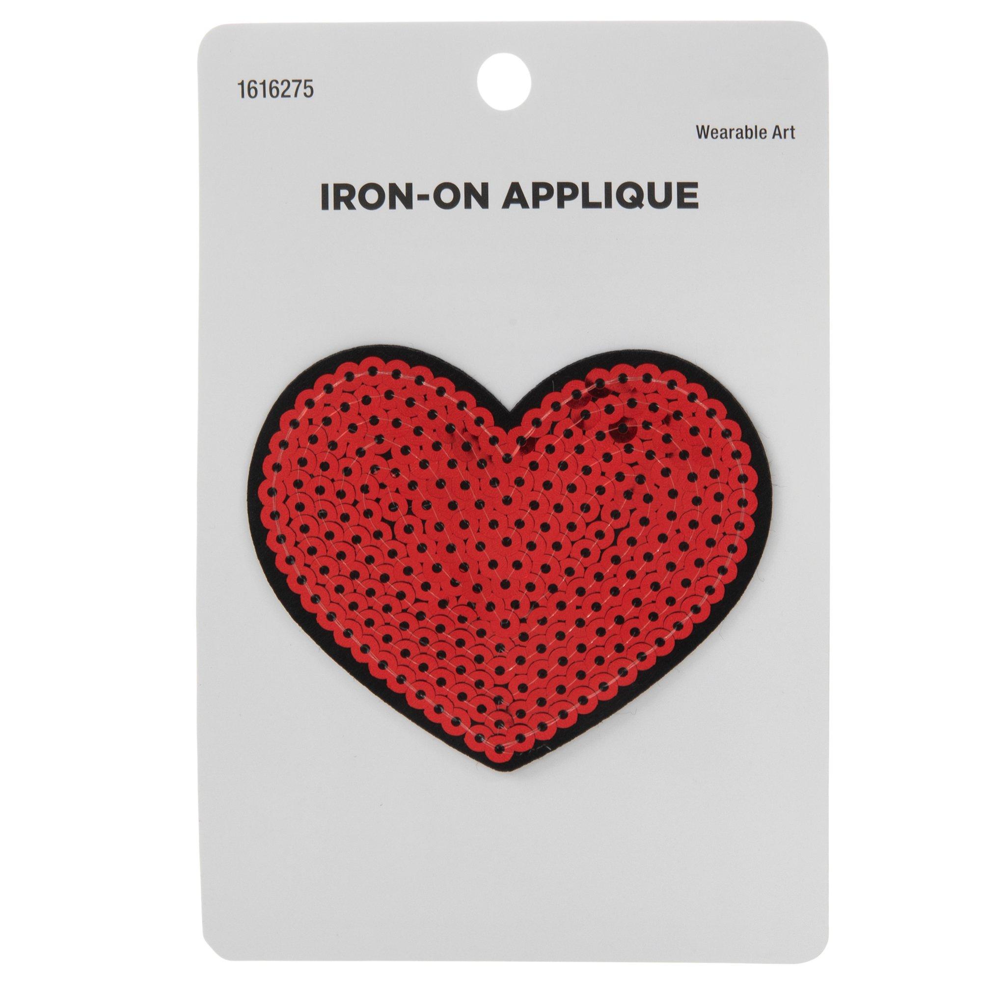 Valentine - Large - 2 Red Sequin Heart - Iron on Applique