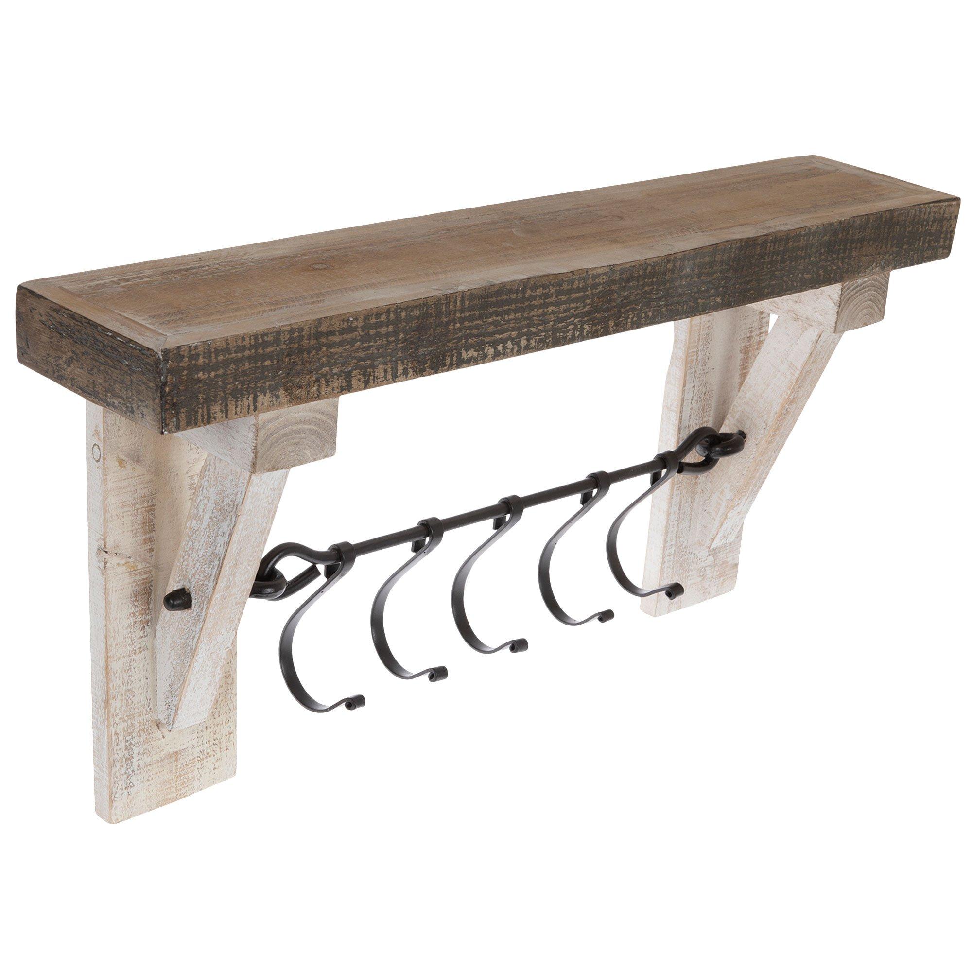 White Rustic Wood Wall Shelf With Hooks, Hobby Lobby