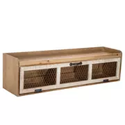 Chicken Wire Wood Wall Shelf With Pull Down Drawer