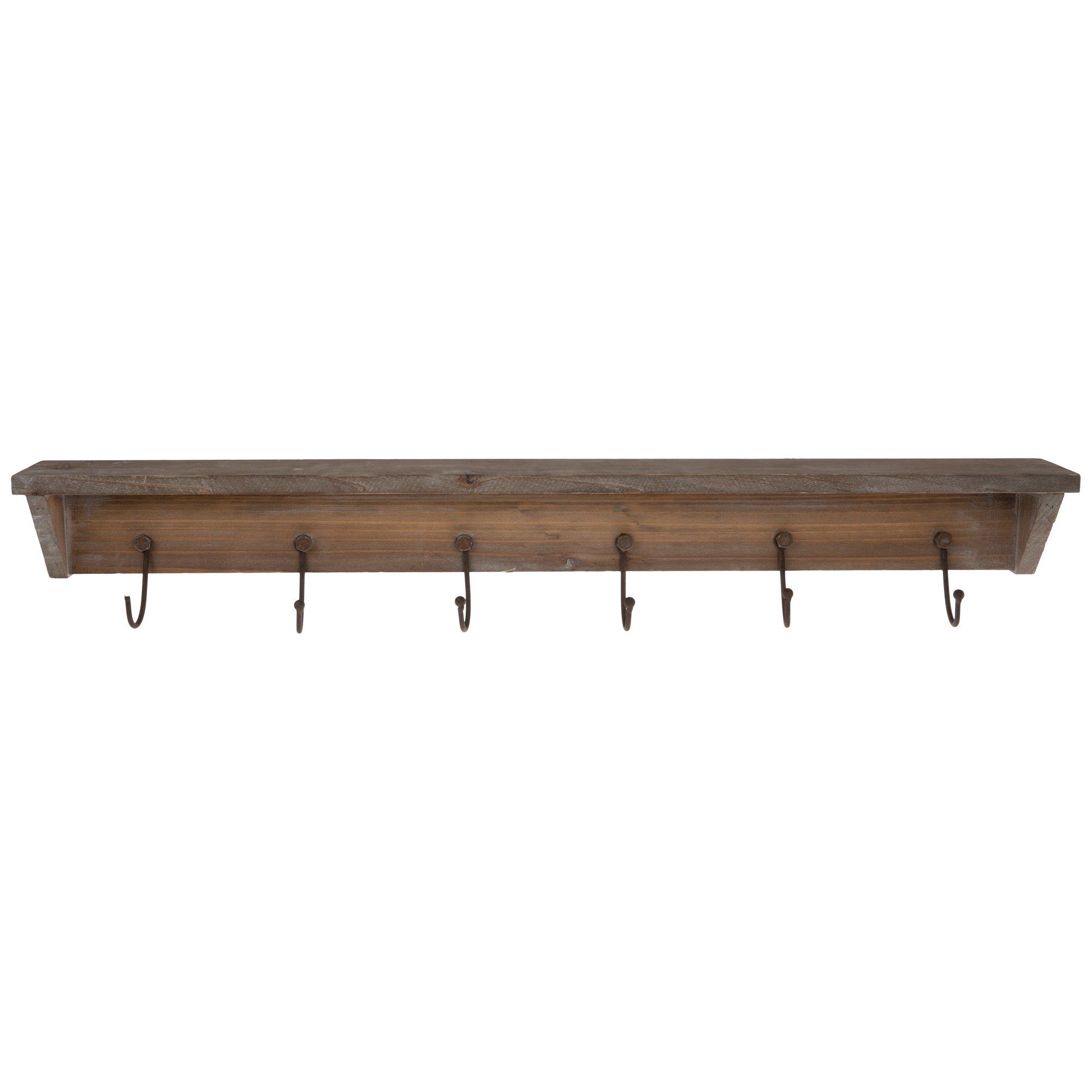 White Rustic Wood Wall Shelf With Hooks