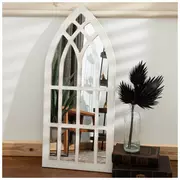 White Cathedral Arch Wood Wall Mirror