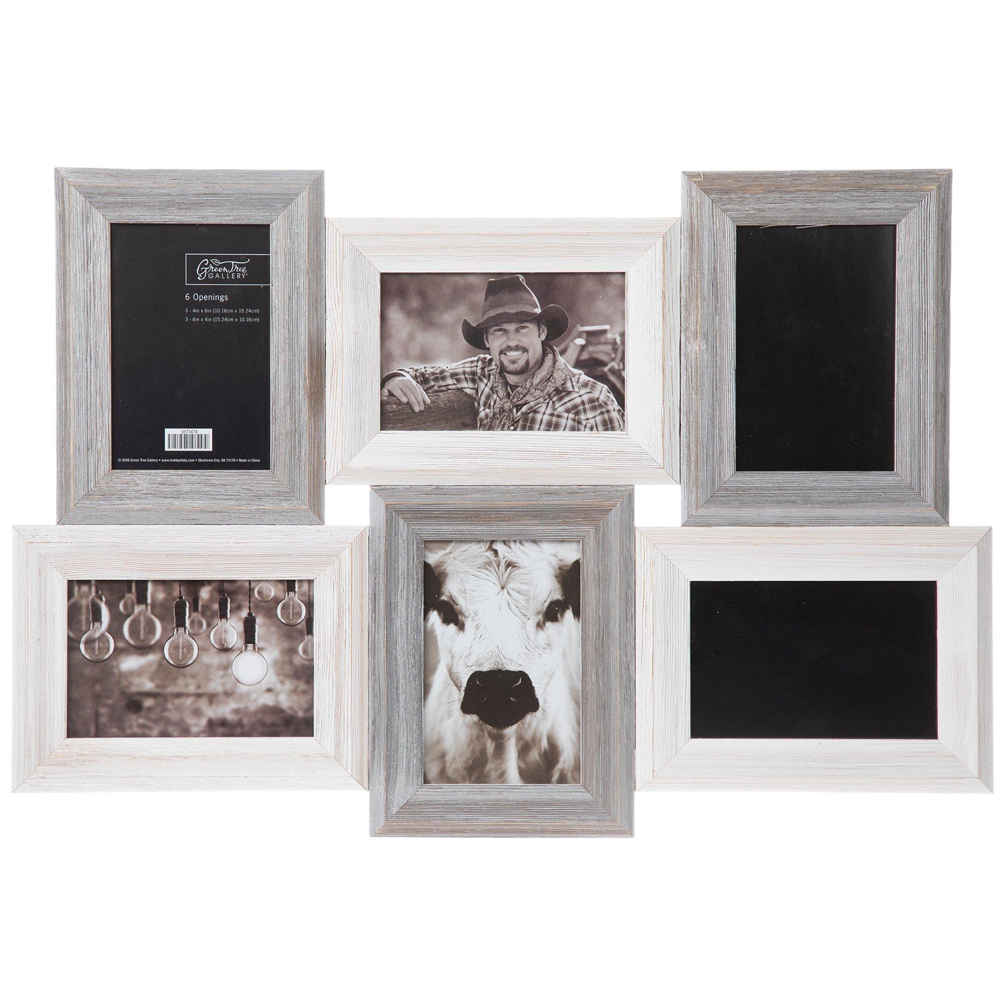 Walden Wooden Picture Frame, White Collage Mat, six 4x6 Glass