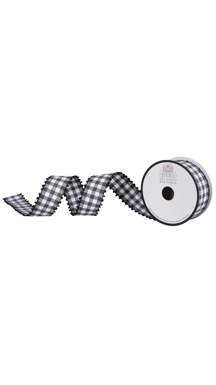 Gingham Pom Pom Wired Edge Ribbon - 1 1/2