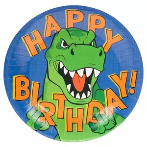 Happy Birthday T-Rex Paper Plates - Large