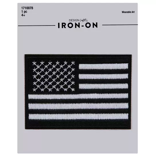 Black & White American Flag Iron-On Patch, Hobby Lobby