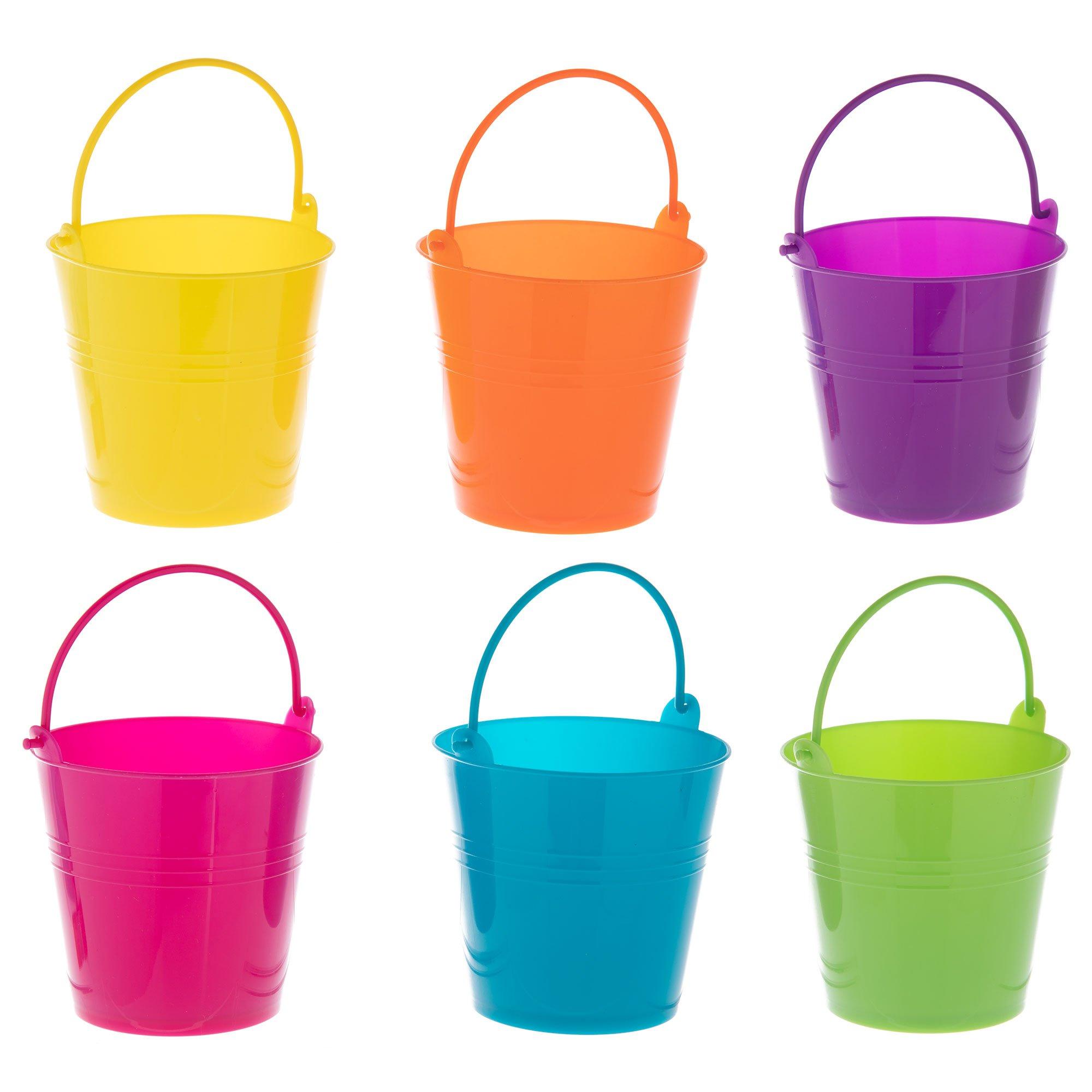 6 Pack Mini Buckets for Kids Party Favors, Small Colorful Metal