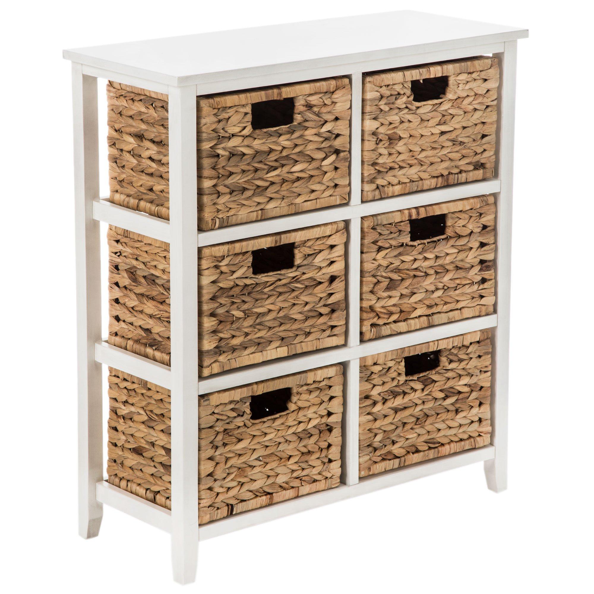 Rustic Drawer Cabinet Storage Cabinet with 5 Rattan Baskets