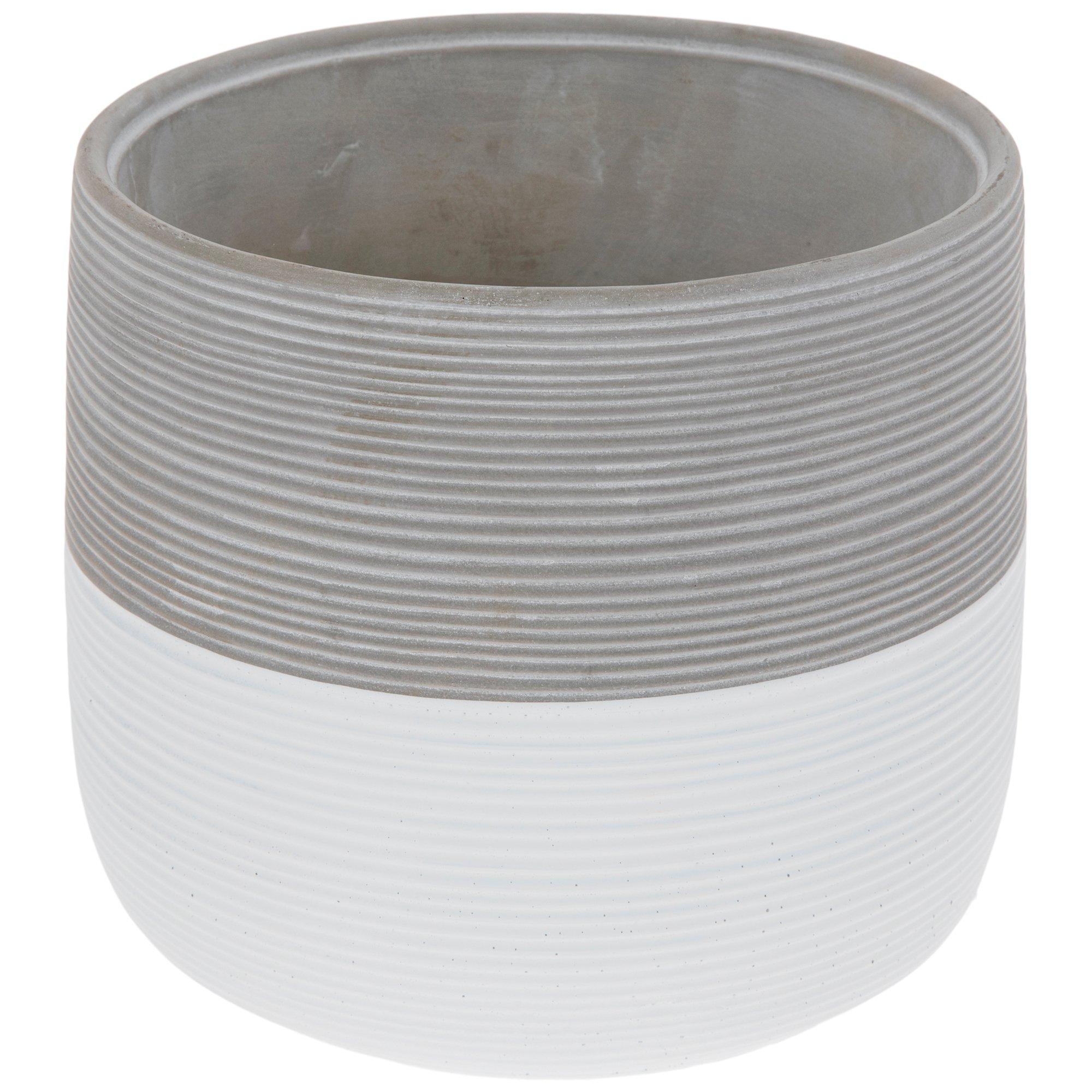 White &amp; Gray Ridged Flower Pot