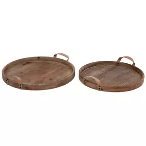 Brown Round Wood Tray Set