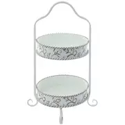 Antique White Two-Tiered Metal Stand