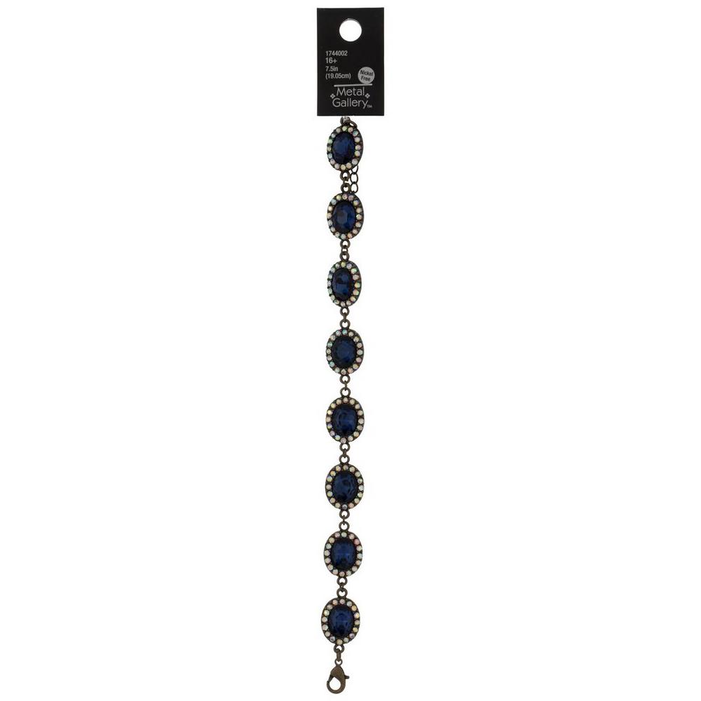 Blue Oval Rhinestone Bracelet - 7.5