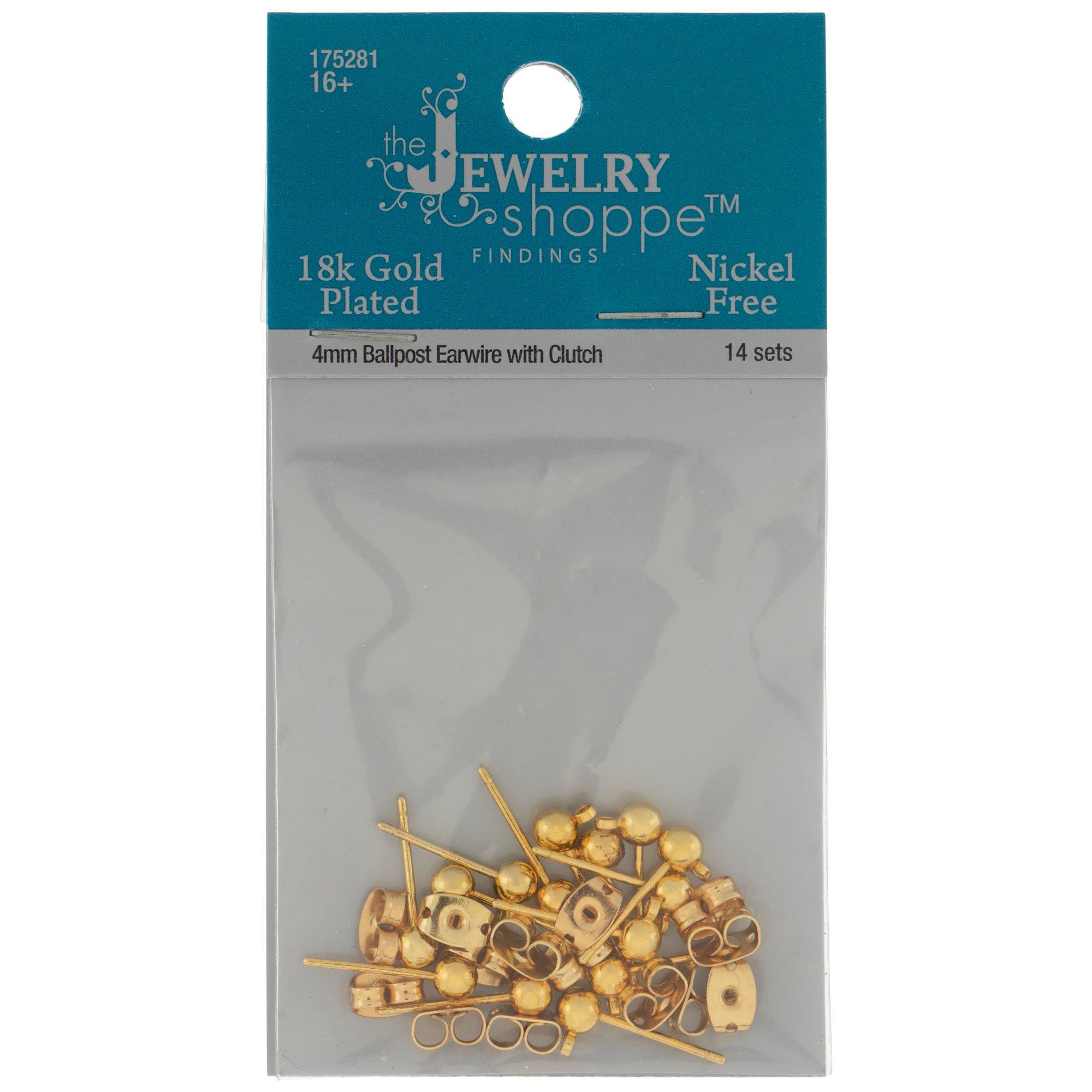 18K Gold Plated Ball Earring Posts with Clutch Backs - 4mm, Hobby Lobby