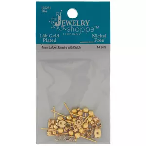 18K Gold Plated Ball Earring Posts with Clutch Backs - 4mm
