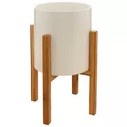 Matte White Planter With Bamboo Stand
