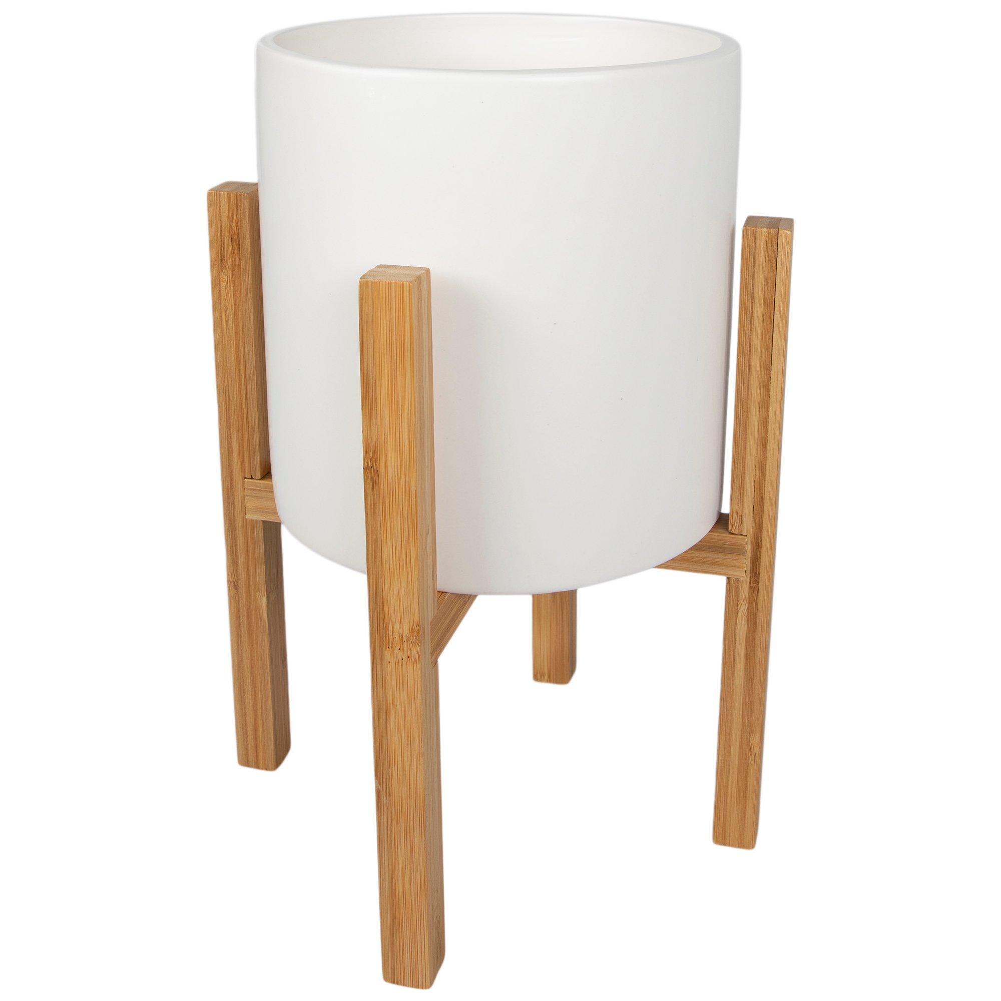 Matte White Planter With Wood Stand Hobby Lobby 1758663