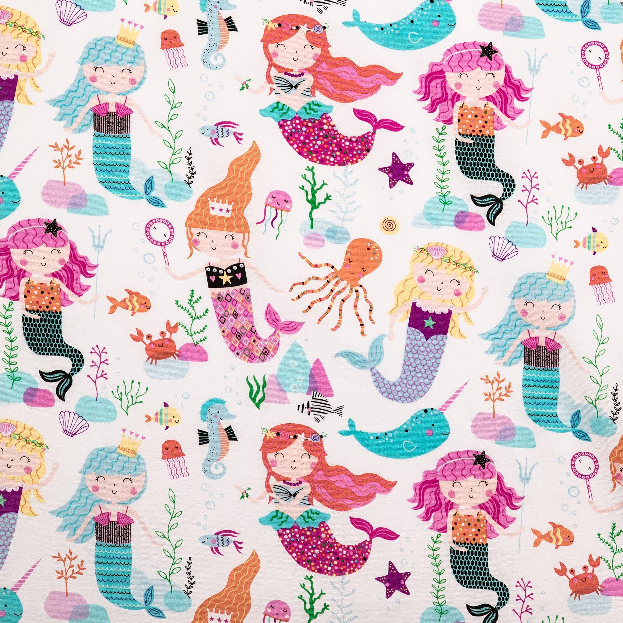 mermaid fabric, mermaid prints, scales fabric, cotton fabric, Knit by the  yard, fabric by the yard, under the sea nursery, mermaid nursery