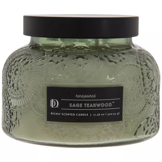 Sage Teakwood Diamond Patterned Jar Candle, 10 Ounces, Mardel