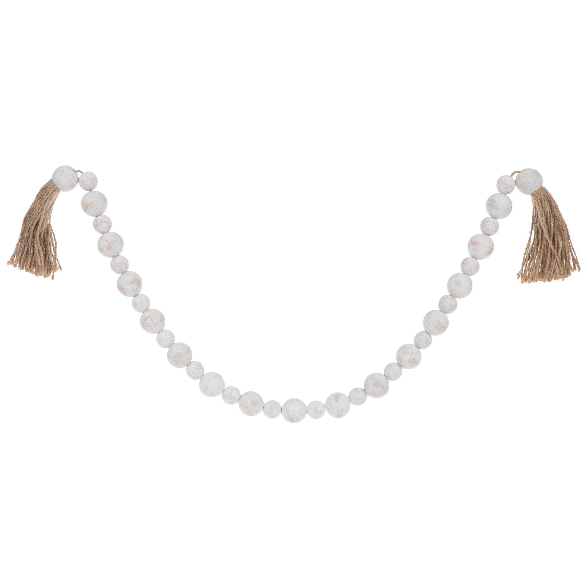 Distressed White Beaded Garland Stand With Tassels Hobby Lobby 1800515