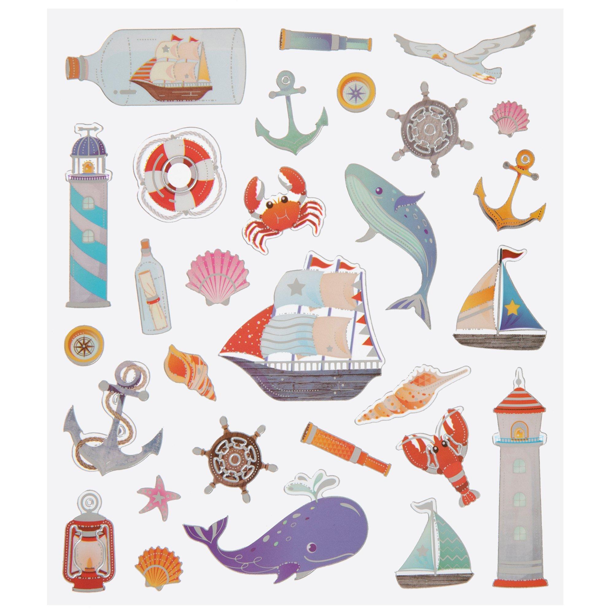 Vintage by the Ocean Stickers-lobster-seashells-seagulls-lighthouse-fishing  Boat Stickers-sandylion Stickers-scrapbooking-cardmaking 