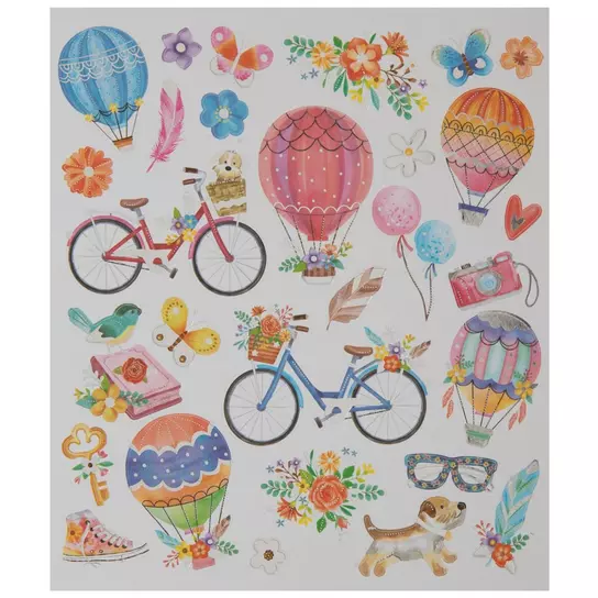 Floral Hot Air Balloon Stickers for Scrapbooking and Junk Journal