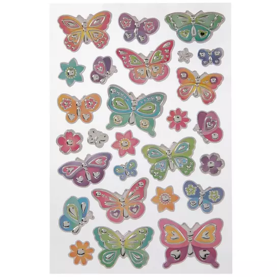 Butterflies & Flowers Puffy Foil Stickers, Hobby Lobby