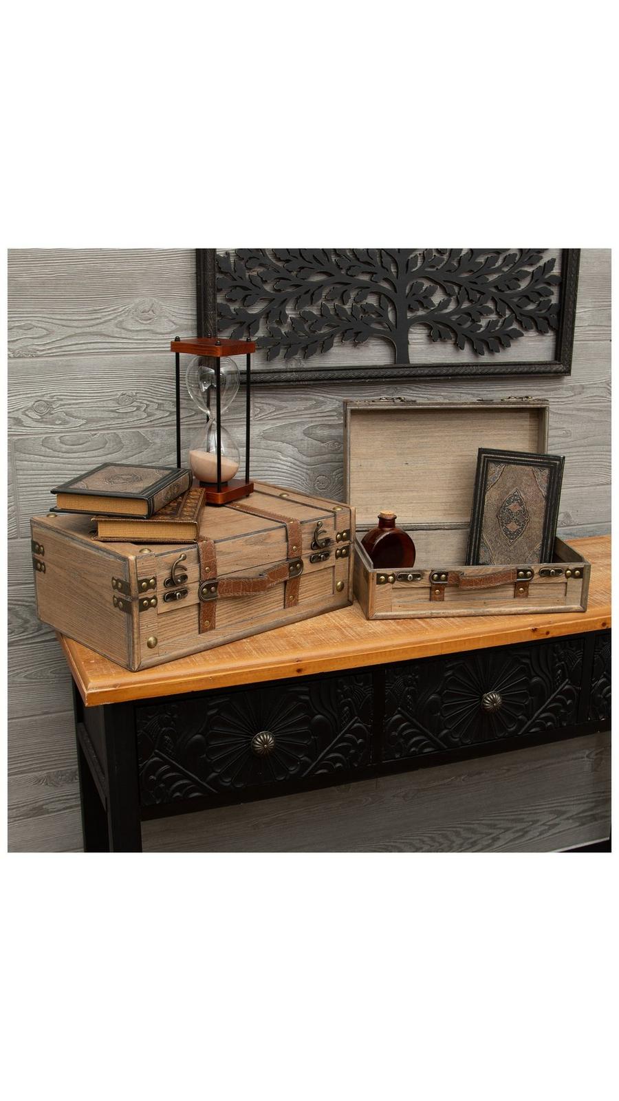 Brown Studded Faux Leather Wood Box Set | Hobby Lobby | 1810969