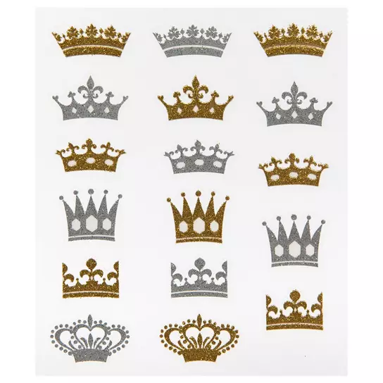 Gold & Silver Glitter Crown Stickers, Hobby Lobby