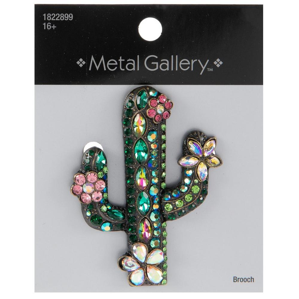 Broche Cactus Western - Alliage Ton Or - Aimantée - Fait Main (Clever Adornments)