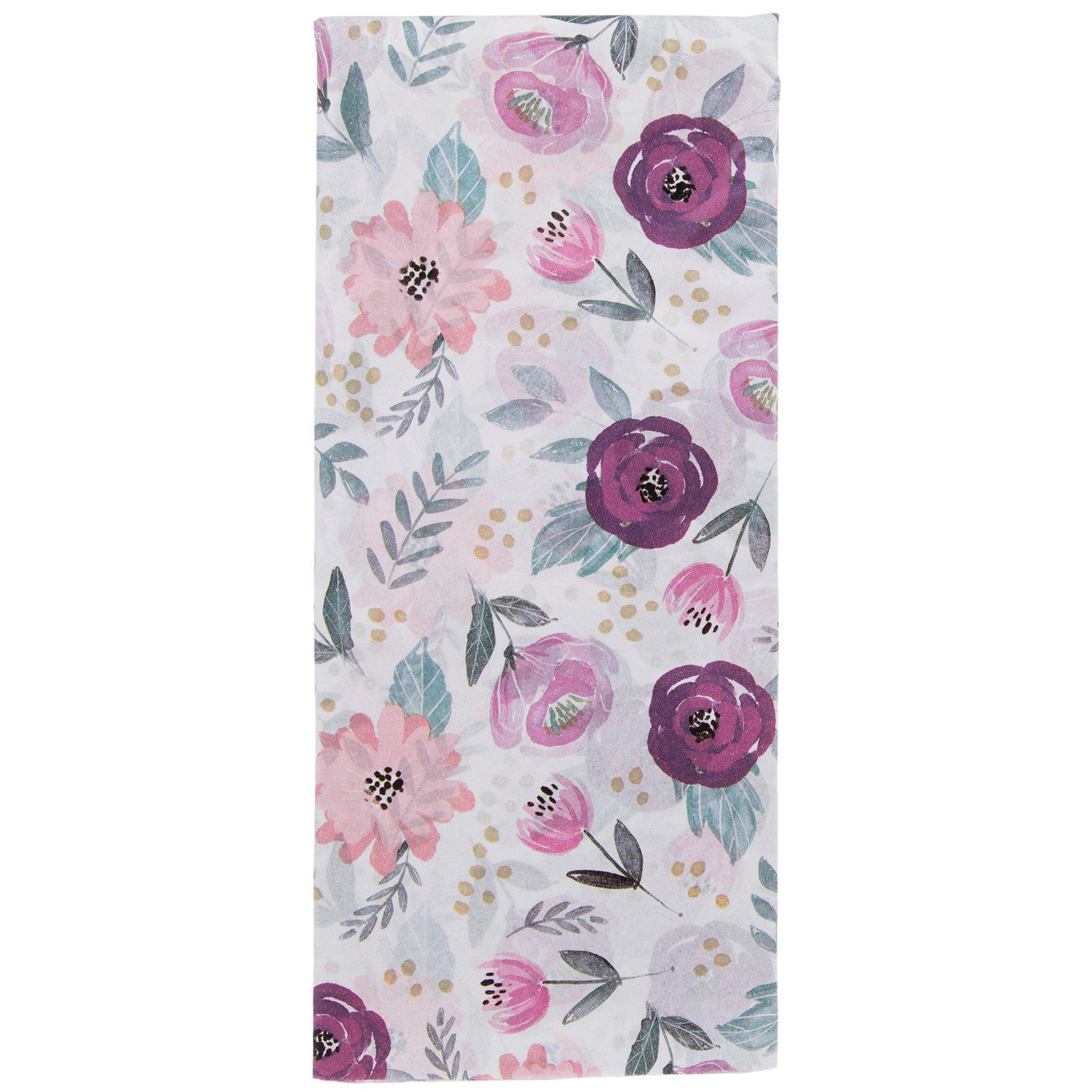 MAYPLUSS Wrapping Tissue Paper - 90 Sheets - Purple Floral Design - 13.7  inch X 19.7 inch Per Sheet