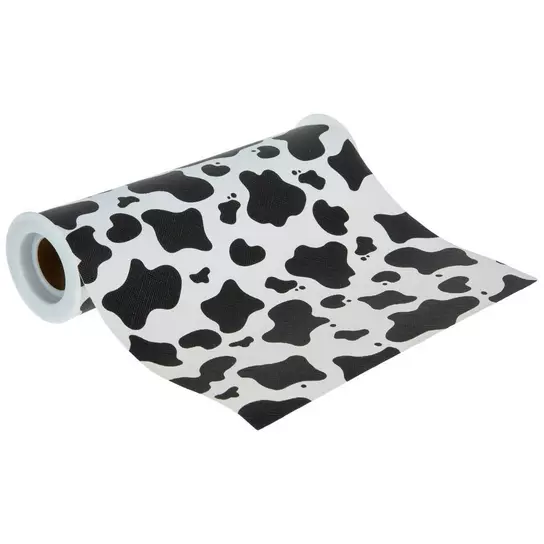 Cow print ribbon in black and white printed on 7/8 white satin