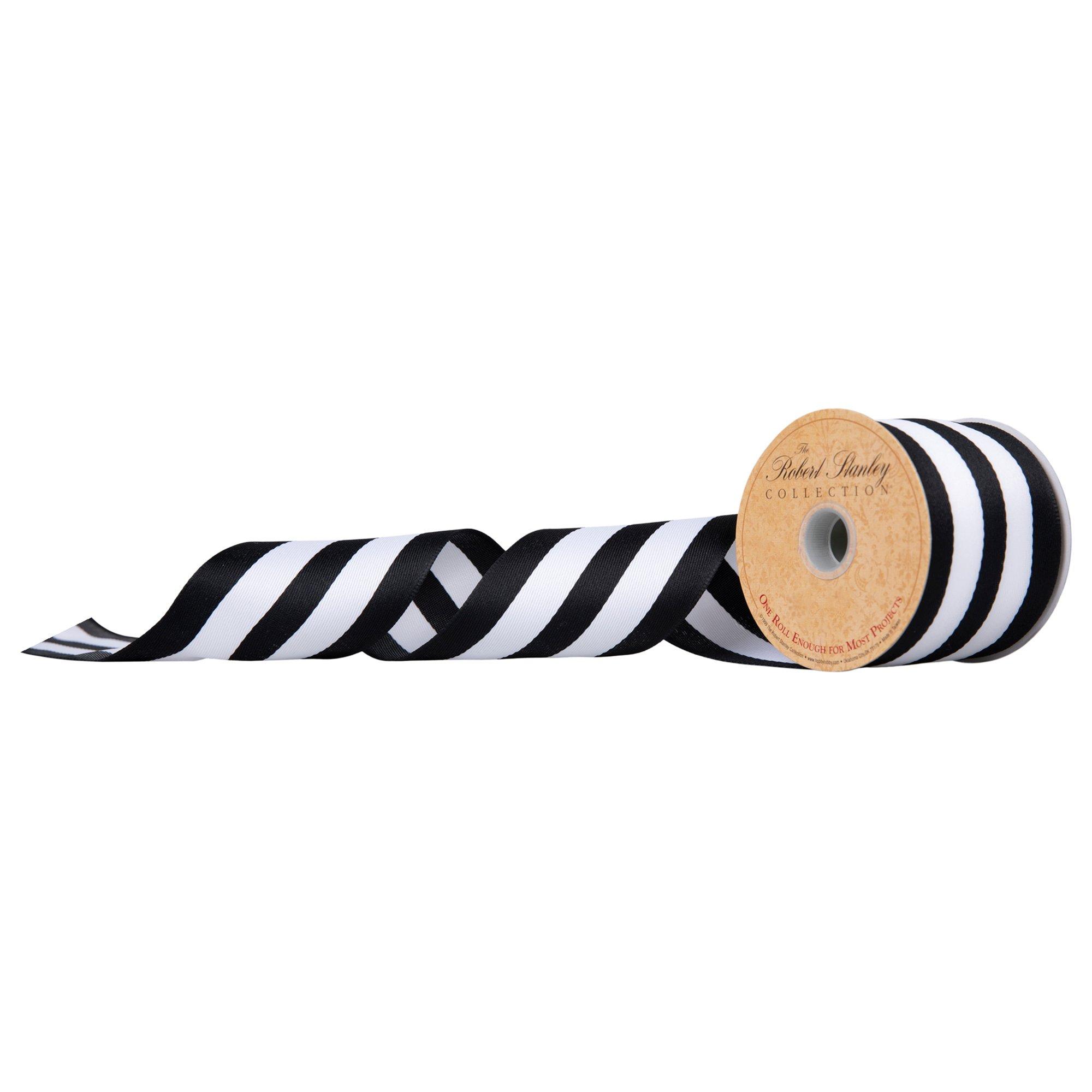 Wired Black White Stripe Ribbon, Black White Ribbon for Bows, 7/8 X 25 YARD  ROLL 