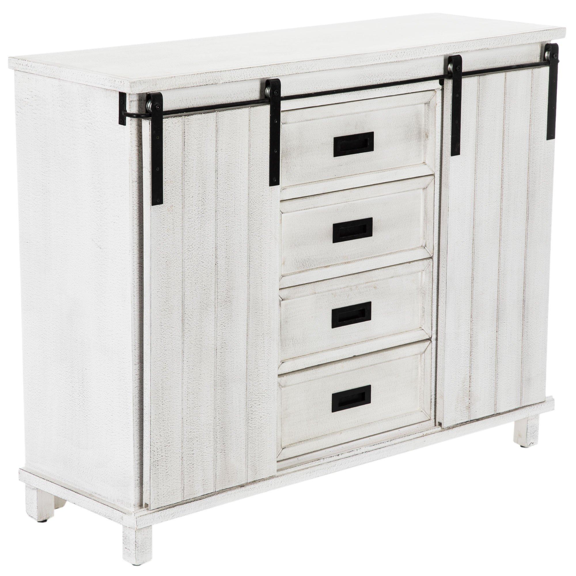 Welwick Designs Brushed White Wood and Metal Farmhouse Storage Cabinet with  Grooved Sliding Door HD8970 - The Home Depot